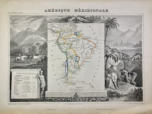 Carte ancienne de l'Amérique du Sud illustrée