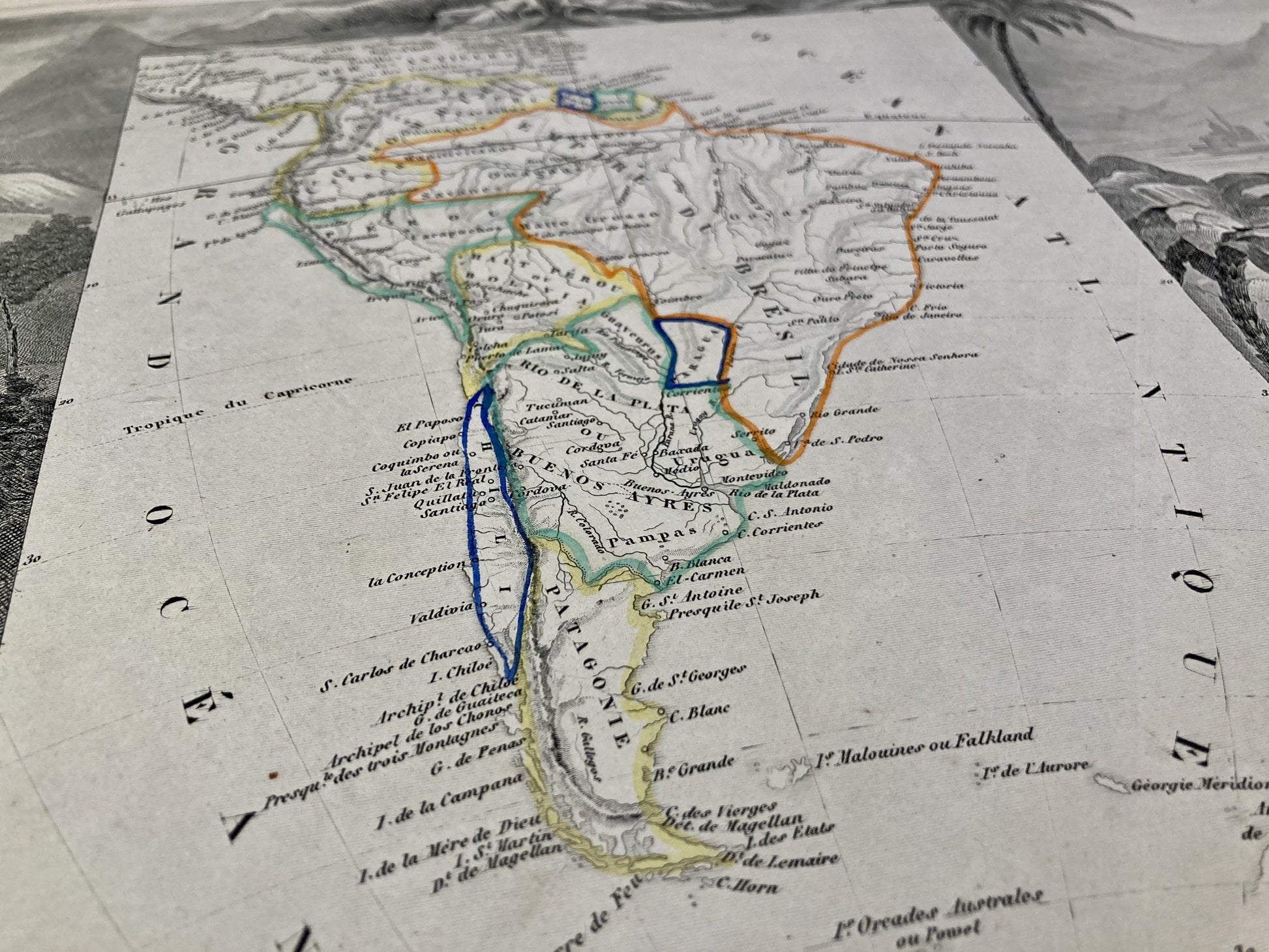 Détail de la carte illustrée de l'Amérique du Sud par Levasseur