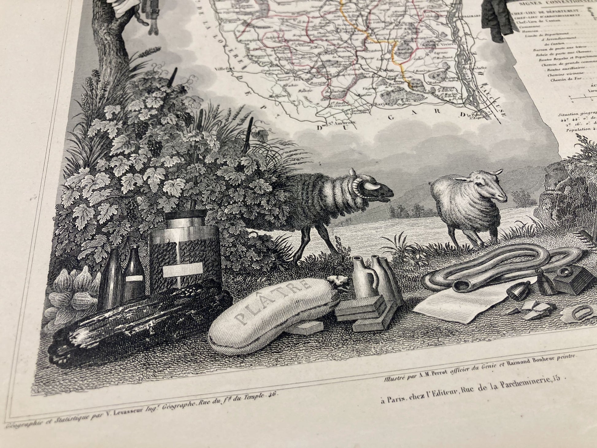 Détail de la carte ancienne illustrée de l'Ardèche