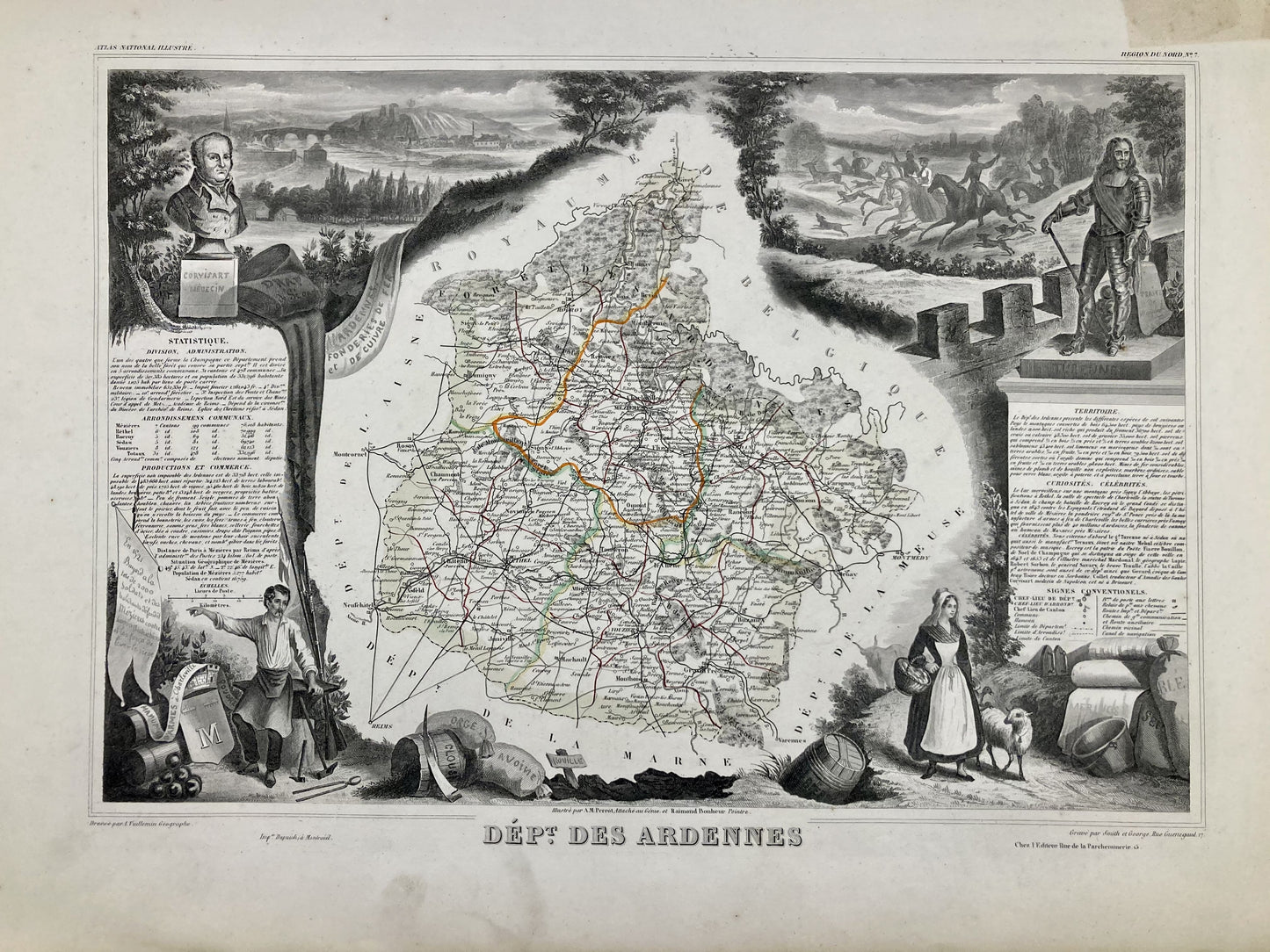 Carte ancienne illustrée des Ardennes