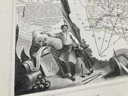 Détail de la carte ancienne illustrée des Ardennes