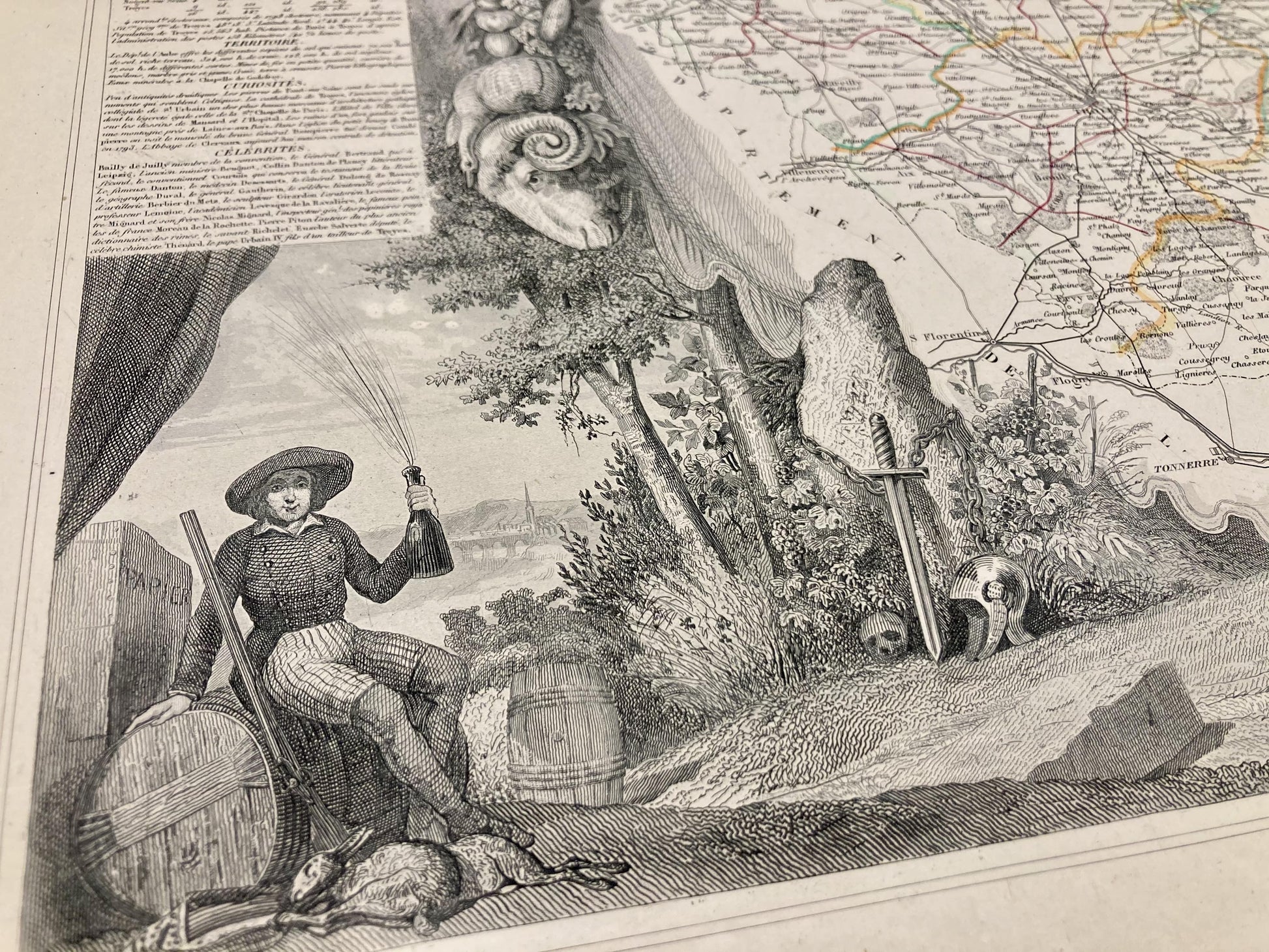 Carte ancienne de l'Aube avec villes et villages Carte Ancienne