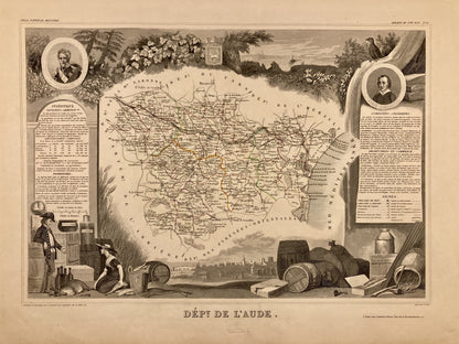 Carte ancienne illustrée de l'Aude 3