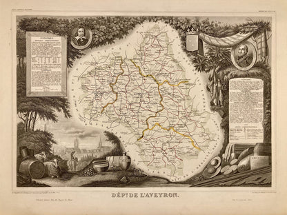 Carte ancienne illustrée de l'Aveyron