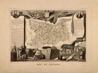 Carte ancienne illustrée du Calvados