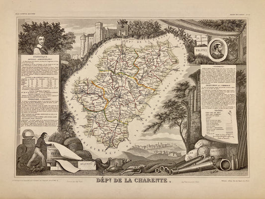 Carte ancienne illustrée de la Charente