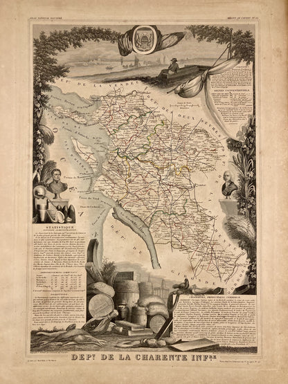 Carte ancienne illustrée de la Charente-Maritime