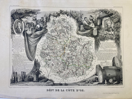 Carte ancienne illustrée de la Côte d'Or