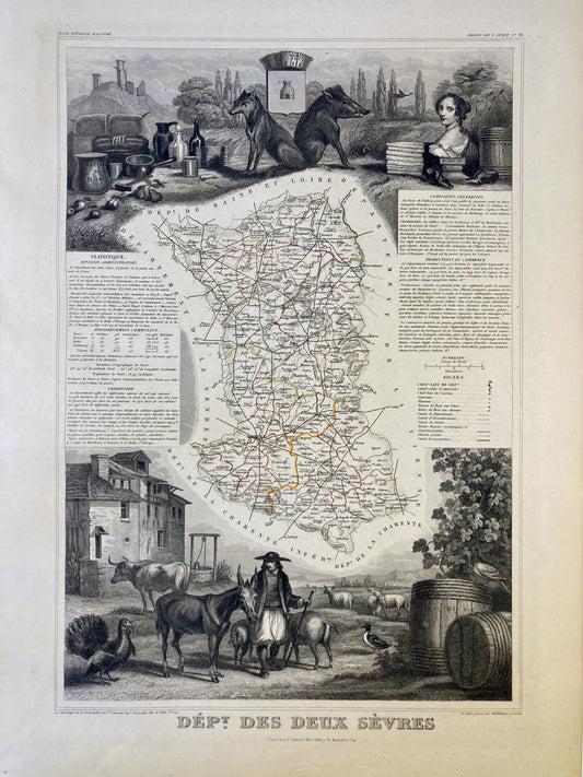 Carte ancienne illustrée des Deux-Sèvres