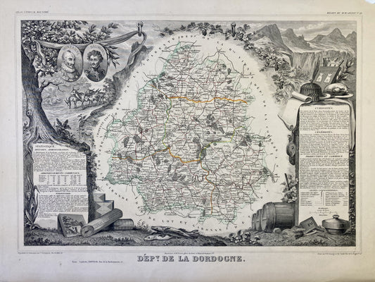 Carte ancienne illustrée de la Dordogne