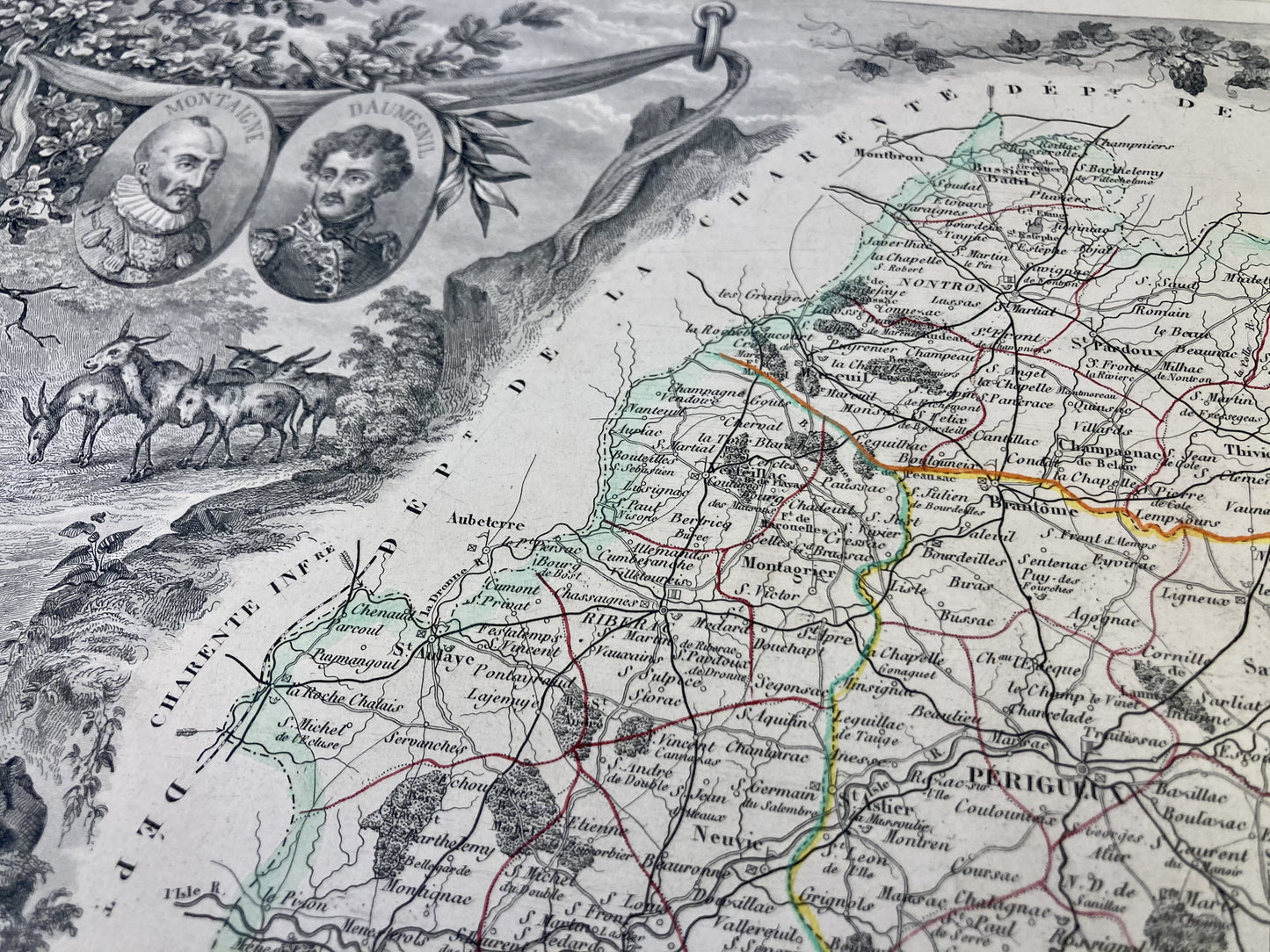 Gravure carte ancienne de la Dordogne