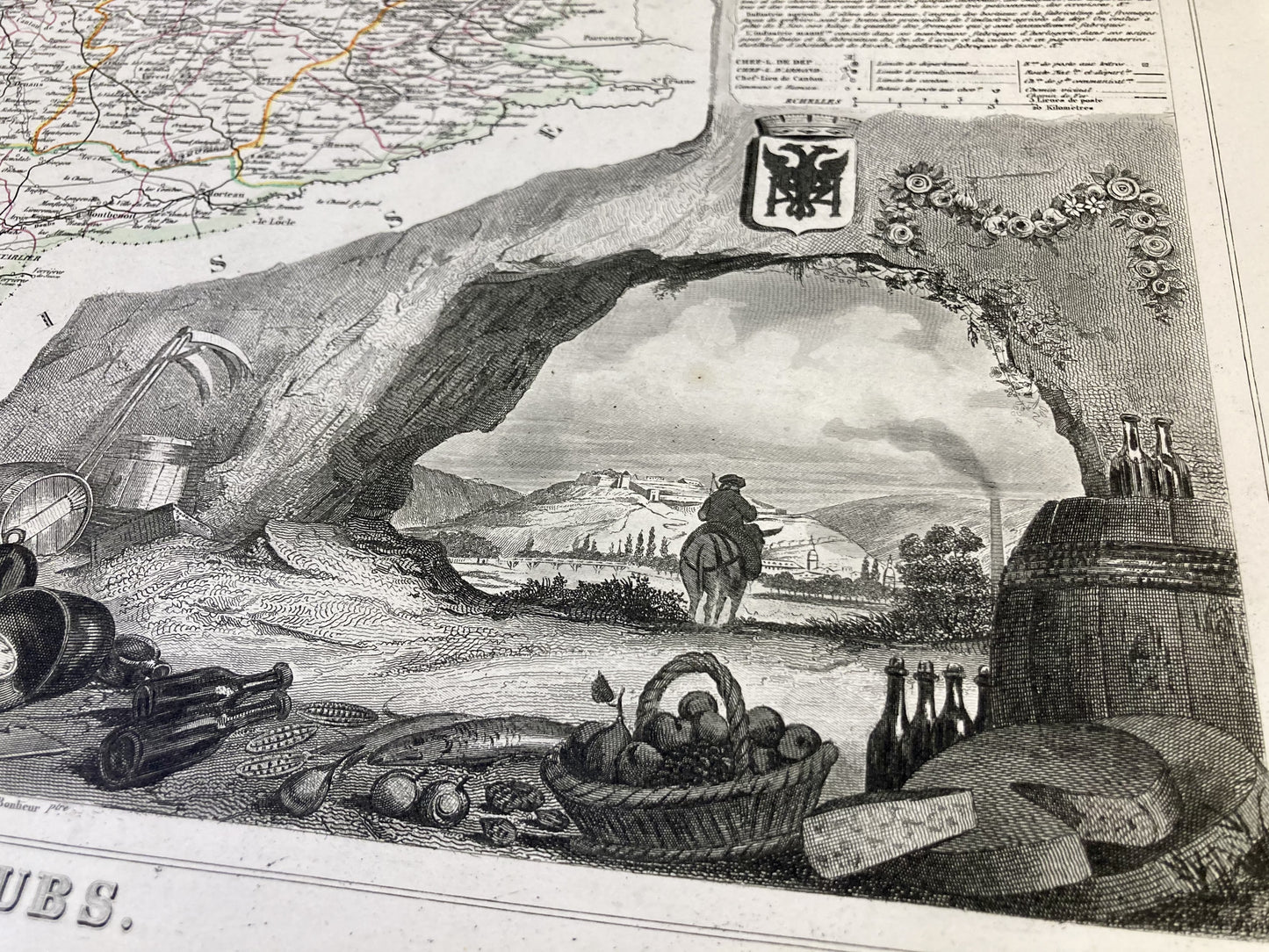 Détail de la carte ancienne illustrée du Doubs