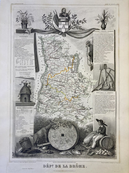 Carte ancienne illustrée de la Drôme 