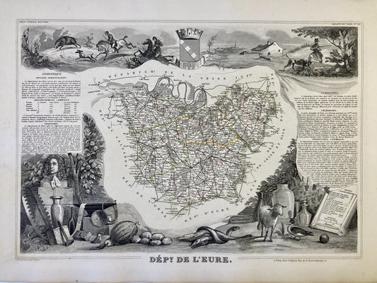 Carte ancienne illustrée de l'Eure