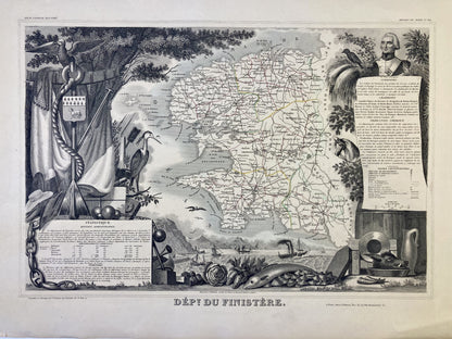 Carte ancienne illustrée du Finistère
