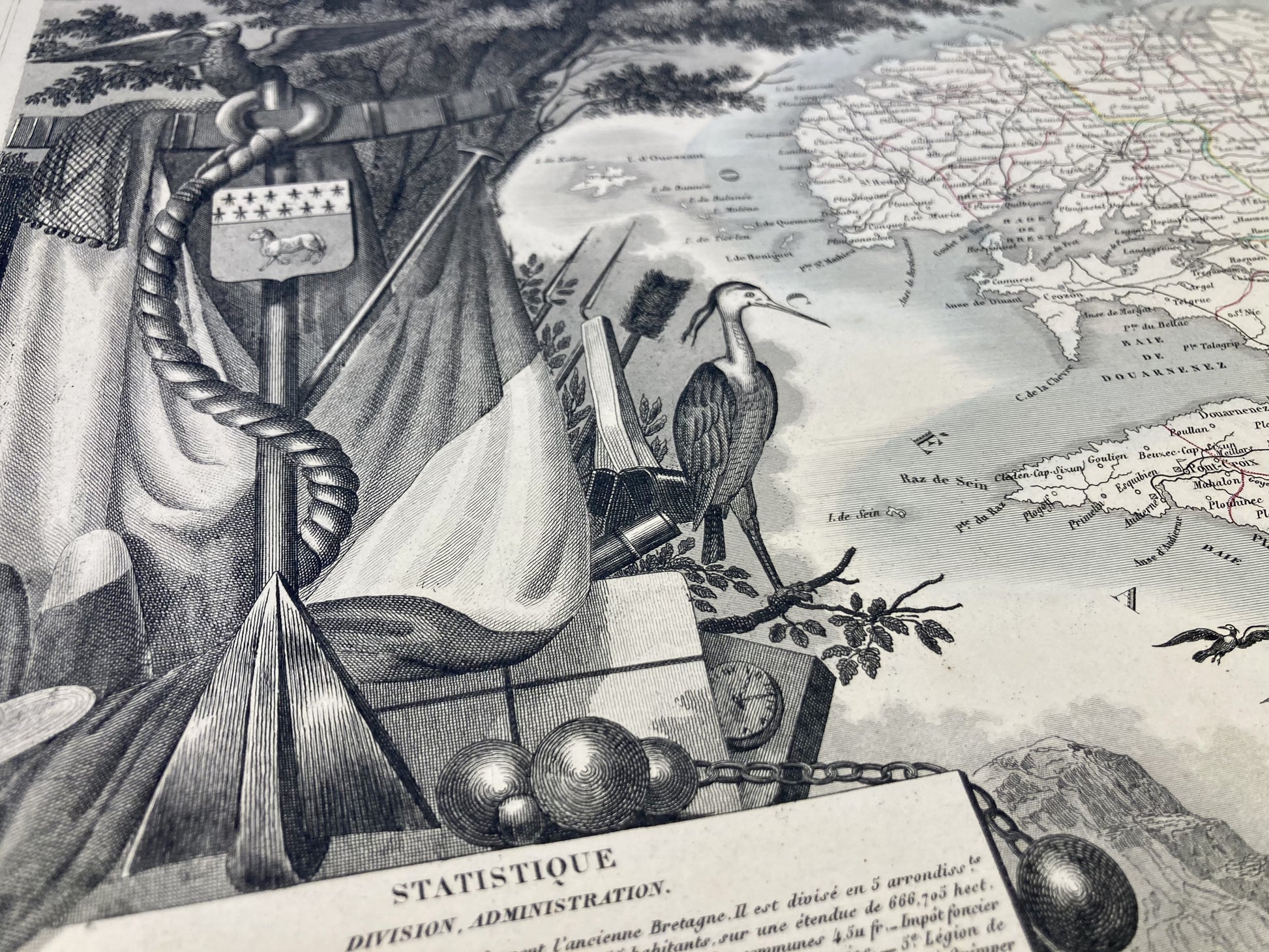 Détail de la carte ancienne illustrée du Finistère