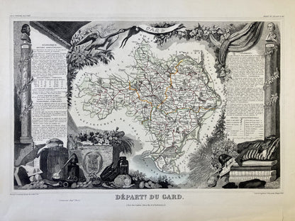 Carte ancienne illustrée du Gard