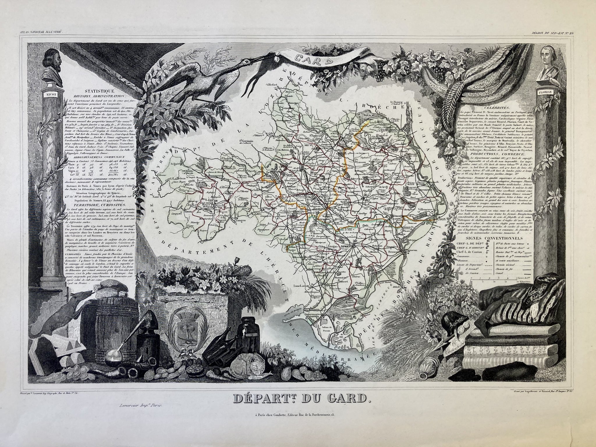 Carte ancienne du Gard avec villes et villages - Carte Ancienne – Votre