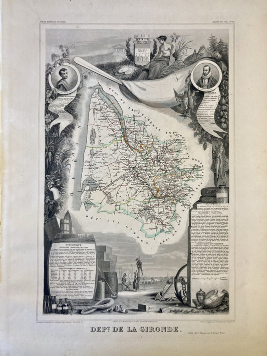 Carte ancienne illustrée de la Gironde