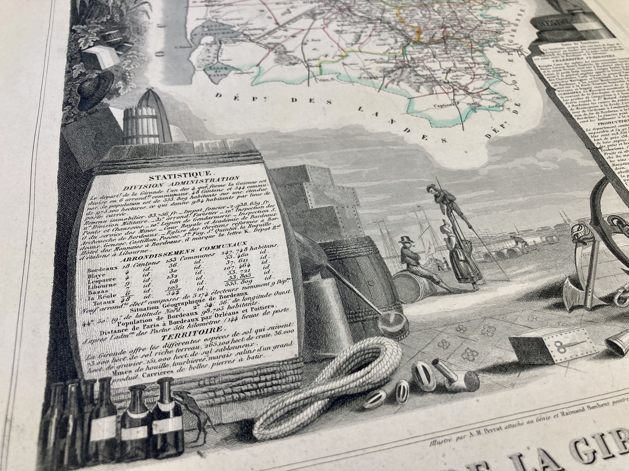 Carte ancienne de la Gironde avec villes et villages - Carte Ancienne