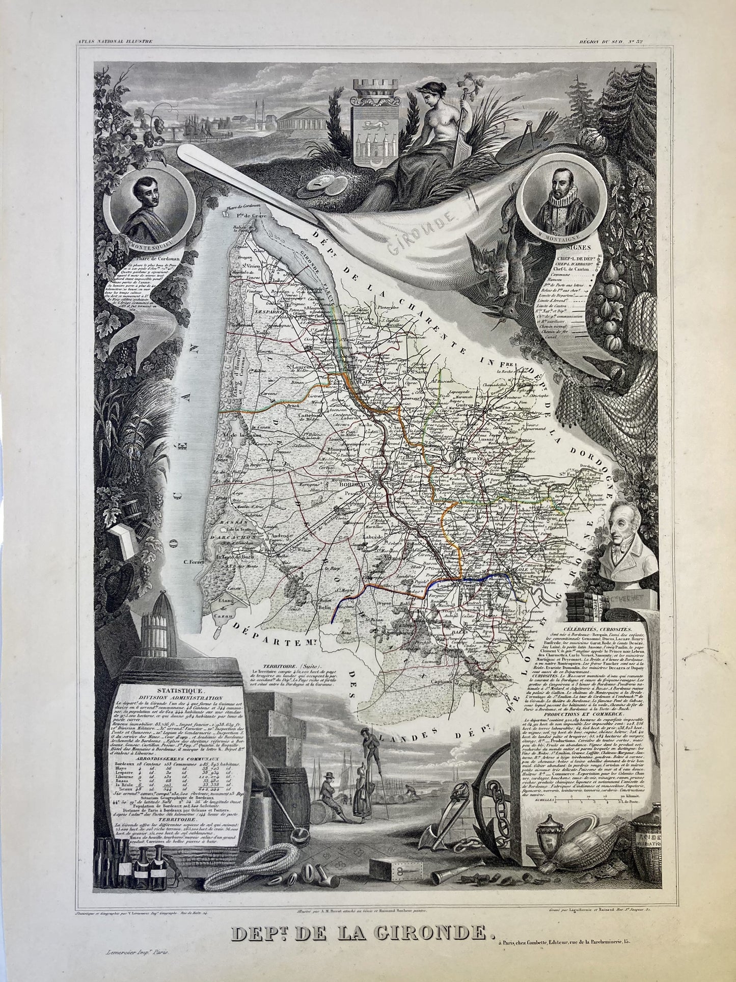 Carte ancienne illustrée de la Gironde 4