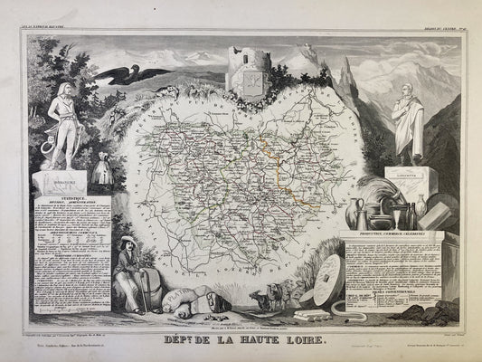 Carte ancienne illustrée de la Haute-Loire