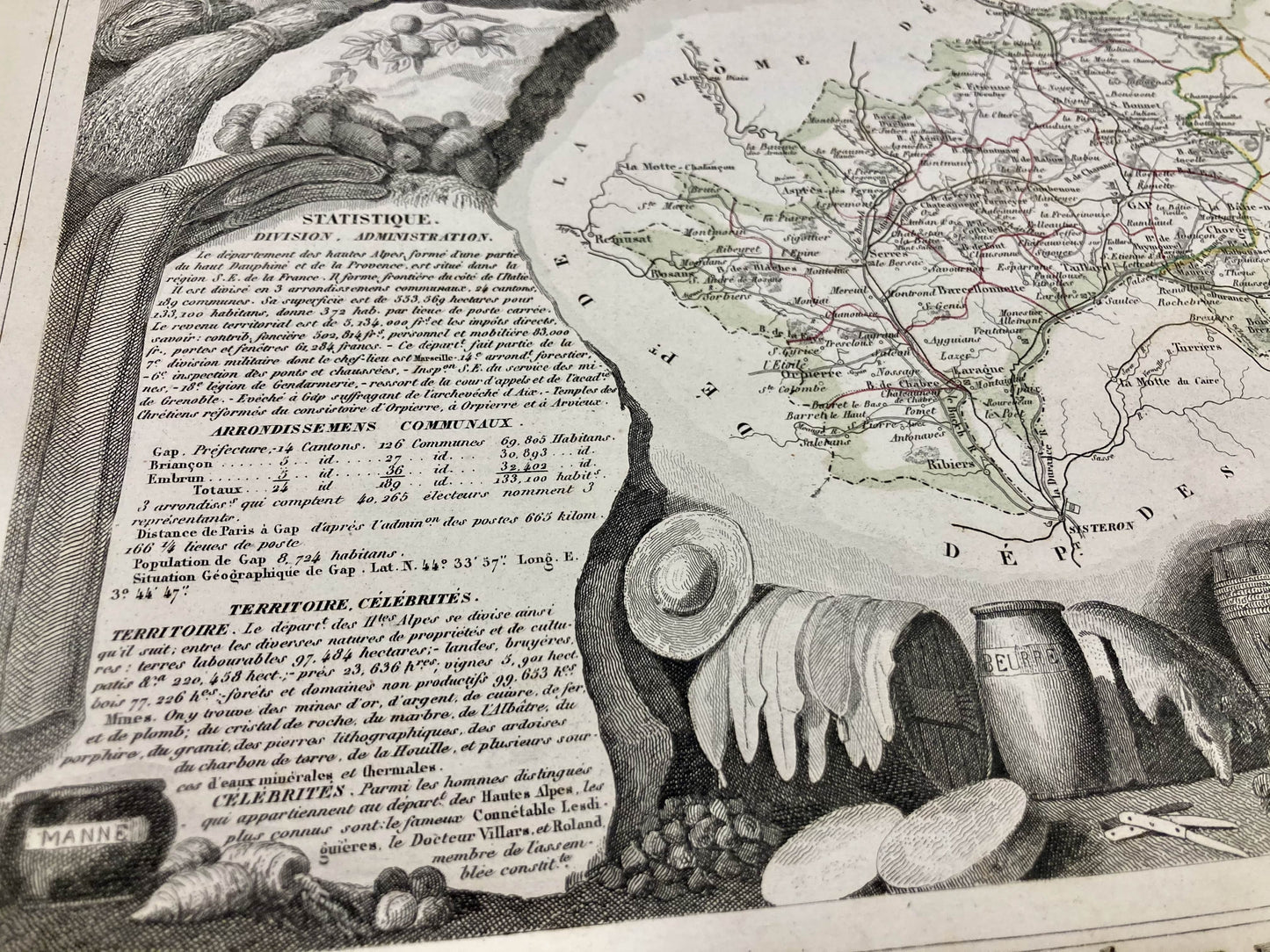 Détail de la carte ancienne illustrée des Hautes-Alpes