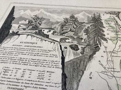 Gravure carte ancienne des Hautes-Pyrénées