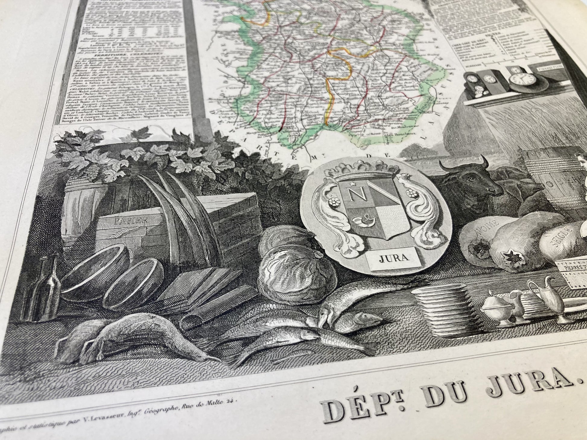 Détail de la carte ancienne illustrée du Jura