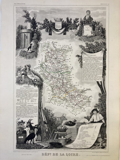 Carte ancienne illustrée de la Loire