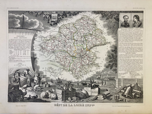 Carte ancienne illustrée de la Loire-Atlantique