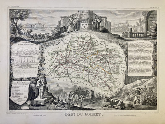 Carte ancienne illustrée du Loiret