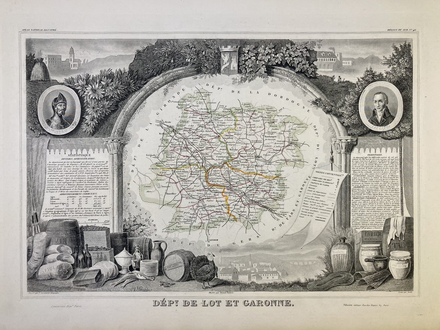 Carte ancienne illustrée du Lot-et-Garonne