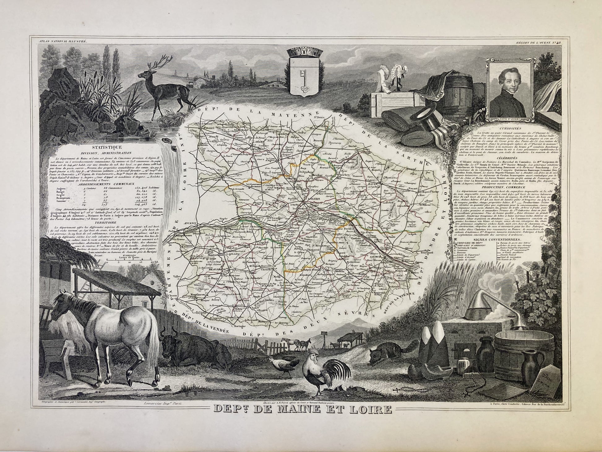 Carte ancienne illustrée du Maine-et-Loire