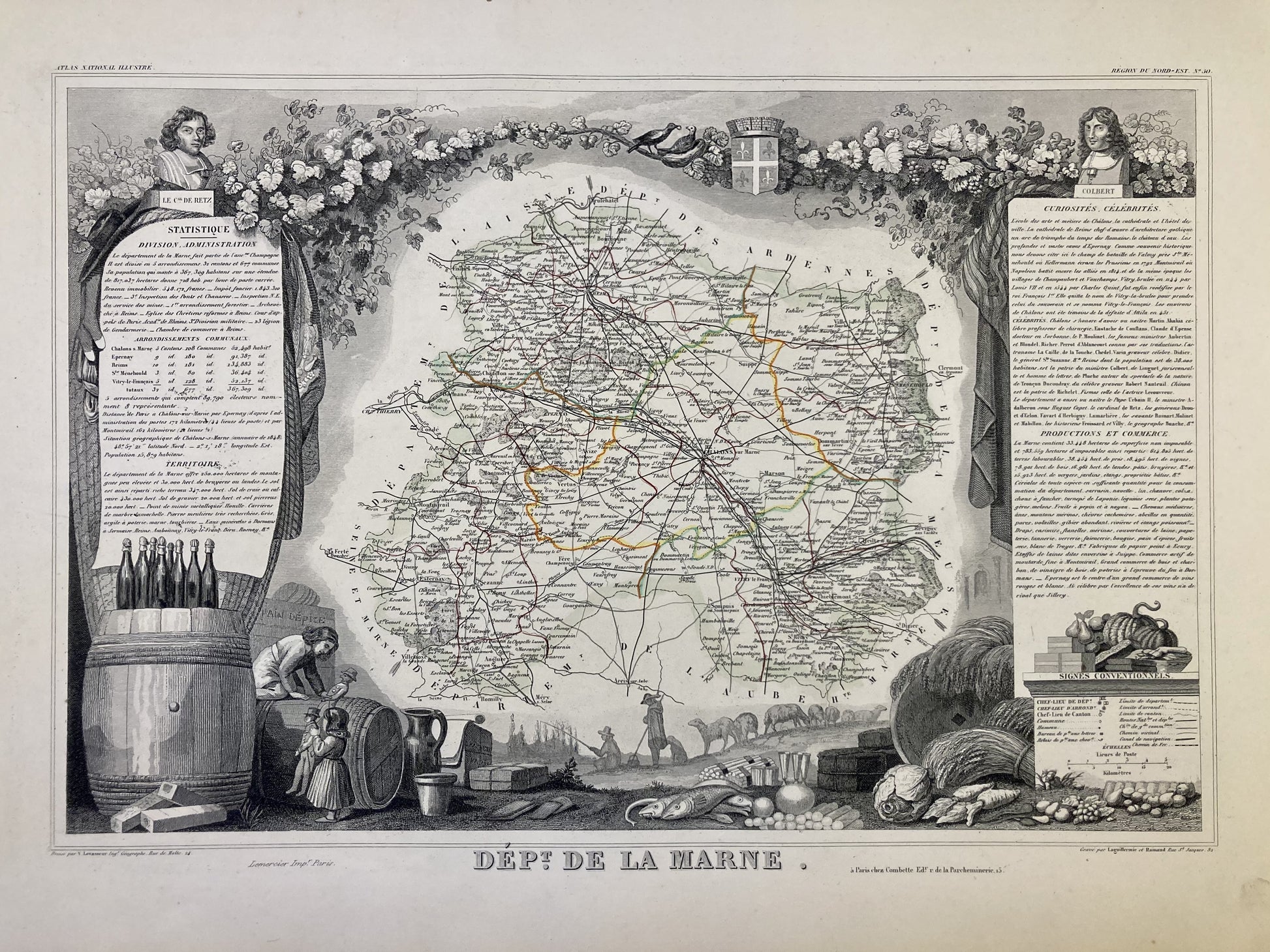 Carte ancienne illustrée de la Marne