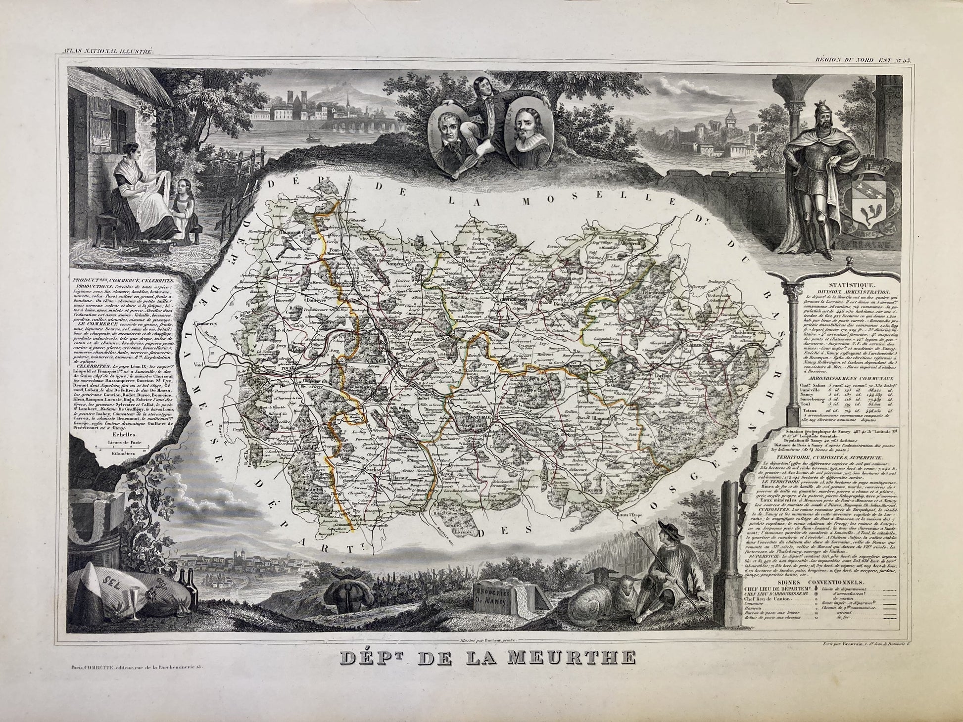 Carte ancienne illustrée de la Meurthe