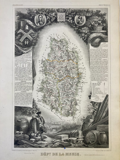 Carte ancienne illustrée de la Meuse
