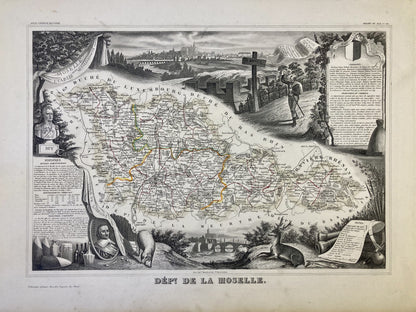 Carte ancienne illustrée de la Moselle