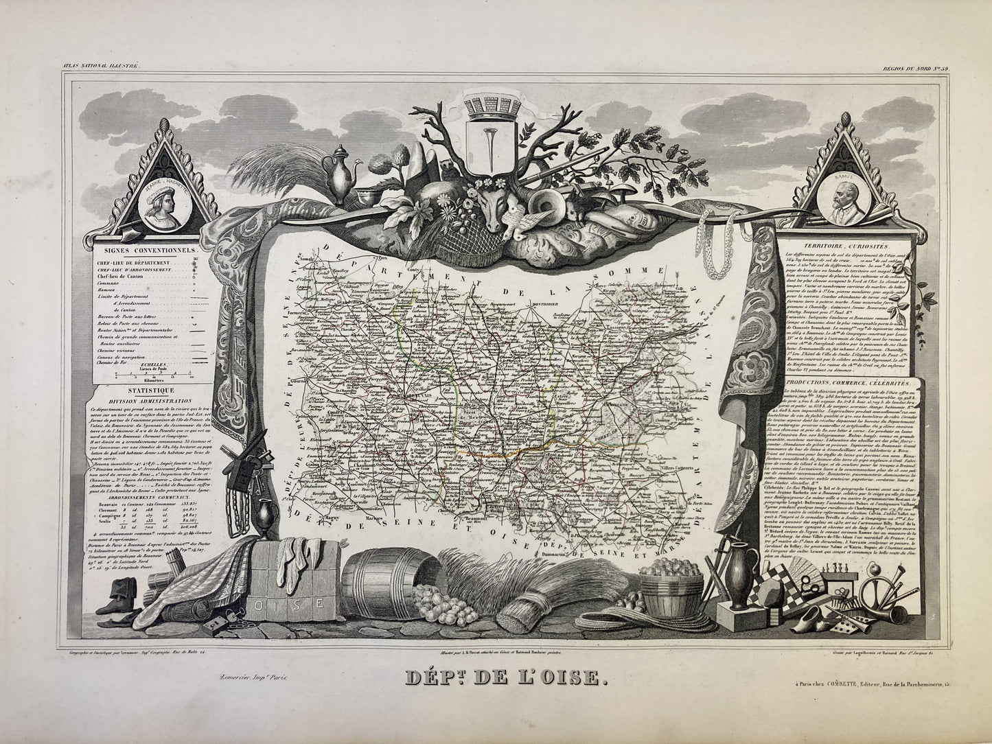 Carte ancienne illustrée de l'Oise