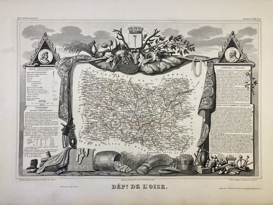 Carte ancienne illustrée de l'Oise