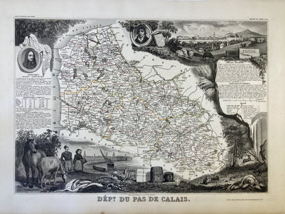 Carte ancienne illustrée du Pas-de-Calais