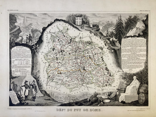 Carte ancienne illustrée du Puy-de-Dôme