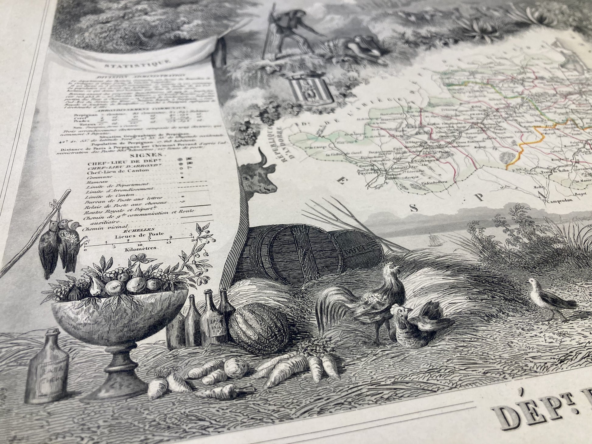 Détail de la carte ancienne illustrée des Pyrénées-Orientales