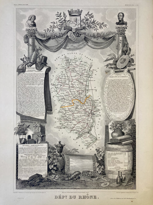 Carte ancienne illustrée du Rhône