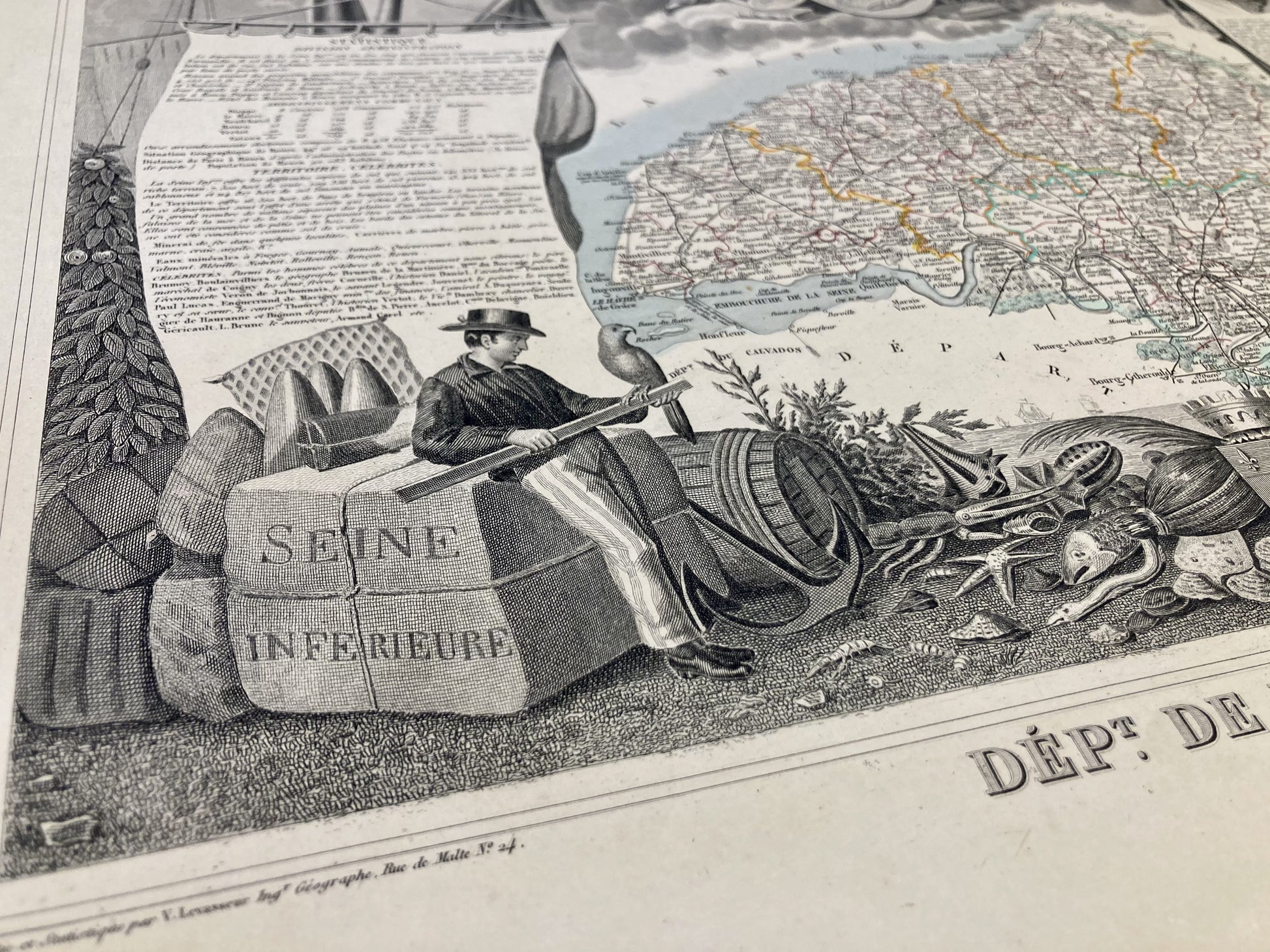 Détail de la carte ancienne illustrée de la Seine-Maritime