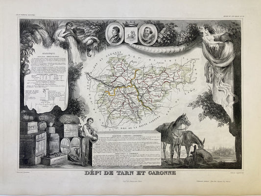 Carte ancienne illustrée du Tarn-et-Garonne