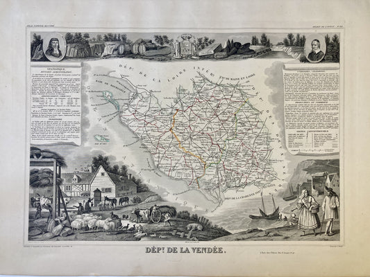 Carte ancienne illustrée de la Vendée