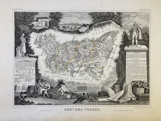 Carte ancienne illustrée des Vosges