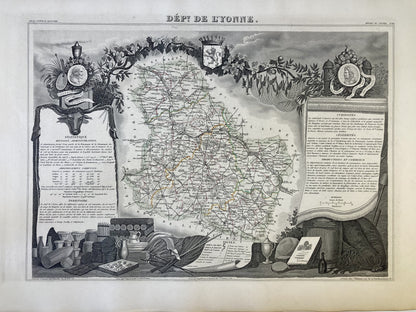 Carte ancienne illustrée de l'Yonne