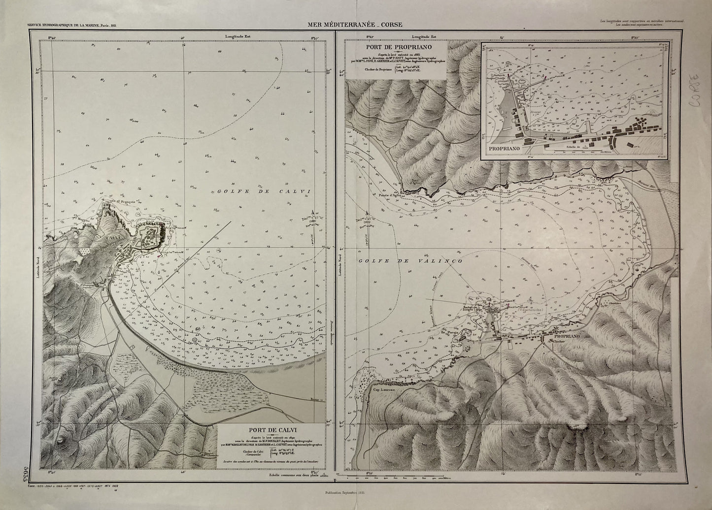 Carte Marine ancienne des Ports de Calvi et Propriano